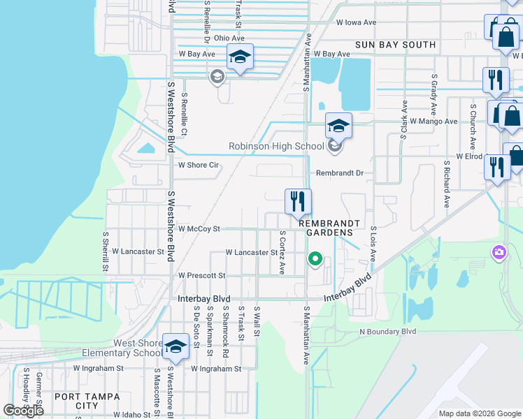 map of restaurants, bars, coffee shops, grocery stores, and more near 4431 West Pintor Place in Tampa