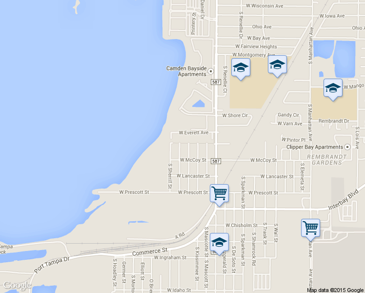 map of restaurants, bars, coffee shops, grocery stores, and more near 8 Shady Pines Drive in Tampa