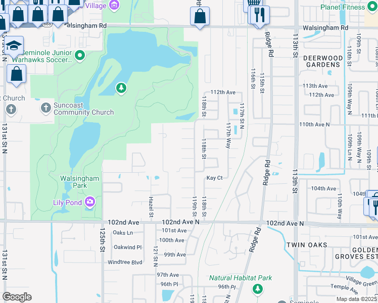 map of restaurants, bars, coffee shops, grocery stores, and more near 11940 107th Court in Largo