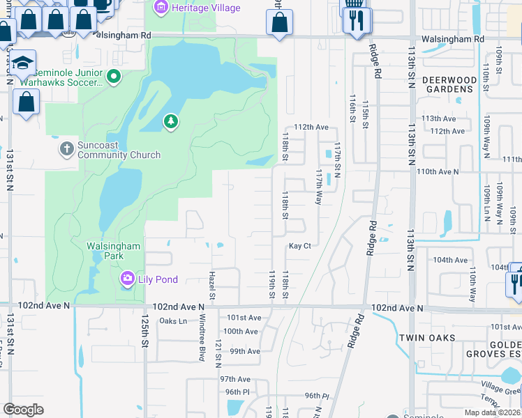 map of restaurants, bars, coffee shops, grocery stores, and more near 11940 107th Court in Largo