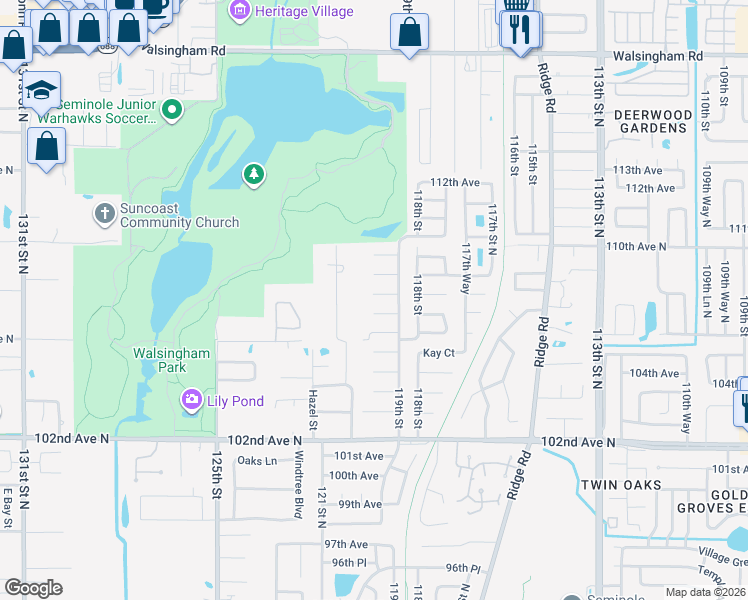 map of restaurants, bars, coffee shops, grocery stores, and more near 11940 107th Court in Largo