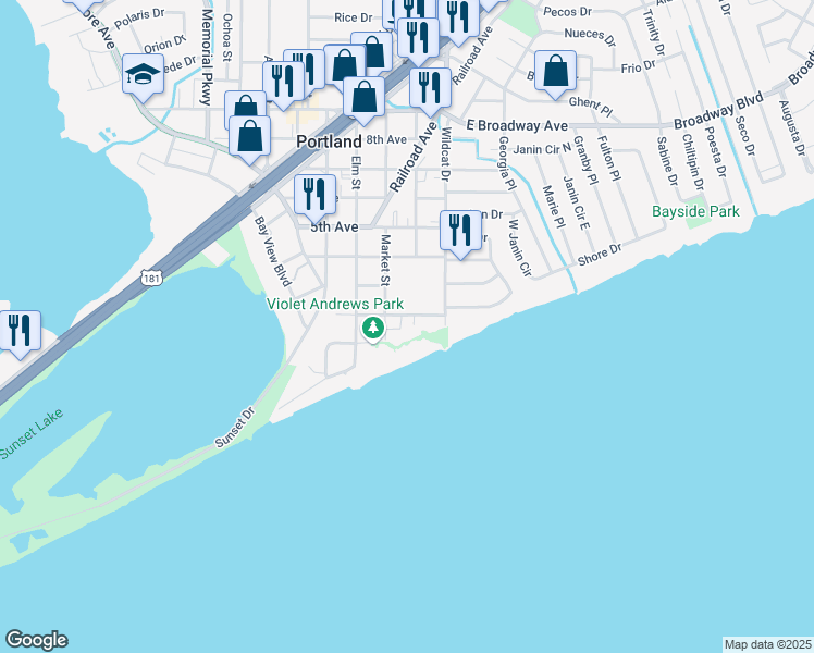 map of restaurants, bars, coffee shops, grocery stores, and more near 206 2nd Street in Portland