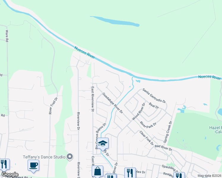 map of restaurants, bars, coffee shops, grocery stores, and more near 15374 Chianti Lane in Corpus Christi