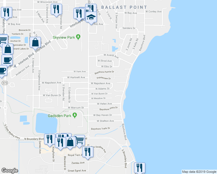 map of restaurants, bars, coffee shops, grocery stores, and more near 3005 West Napoleon Avenue in Tampa