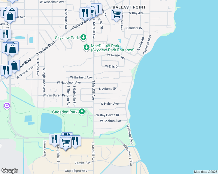 map of restaurants, bars, coffee shops, grocery stores, and more near 3021 West Napoleon Avenue in Tampa