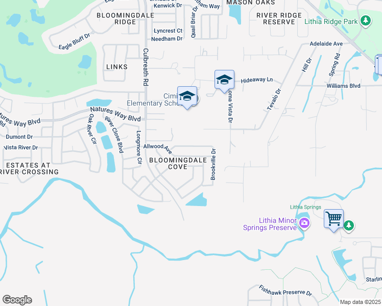 map of restaurants, bars, coffee shops, grocery stores, and more near 2622 Allwood Avenue in Valrico