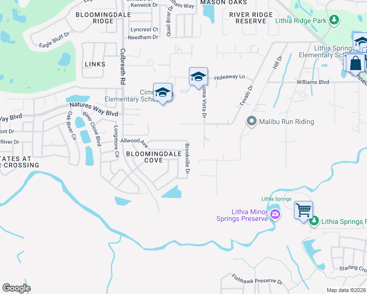 map of restaurants, bars, coffee shops, grocery stores, and more near 2638 Allwood Avenue in Valrico