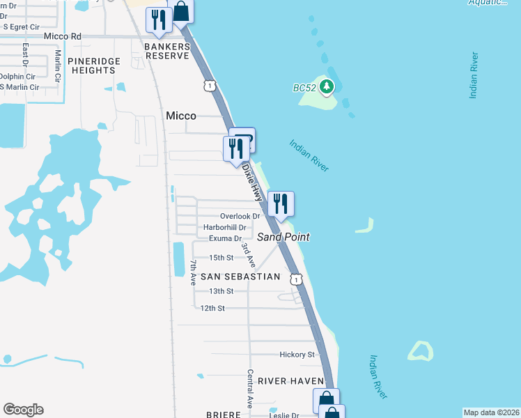 map of restaurants, bars, coffee shops, grocery stores, and more near 8580 Dixie Highway in Micco