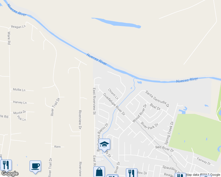 map of restaurants, bars, coffee shops, grocery stores, and more near 15374 Chianti Lane in Corpus Christi