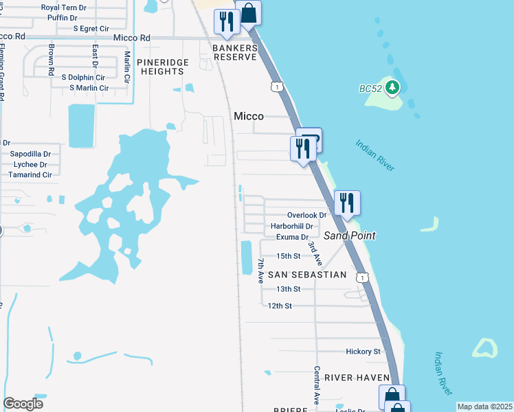 map of restaurants, bars, coffee shops, grocery stores, and more near 14 Steamboat Drive in Micco