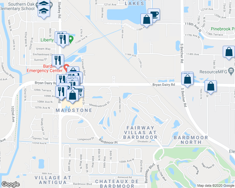 map of restaurants, bars, coffee shops, grocery stores, and more near 10835 Indian Hills Court in Seminole