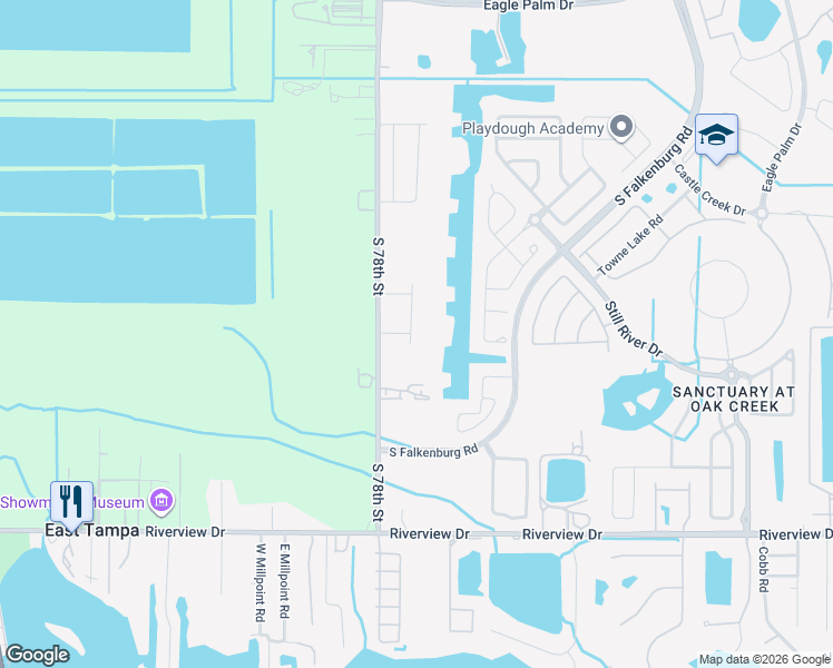 map of restaurants, bars, coffee shops, grocery stores, and more near 7827 Red Hickory Place in Riverview
