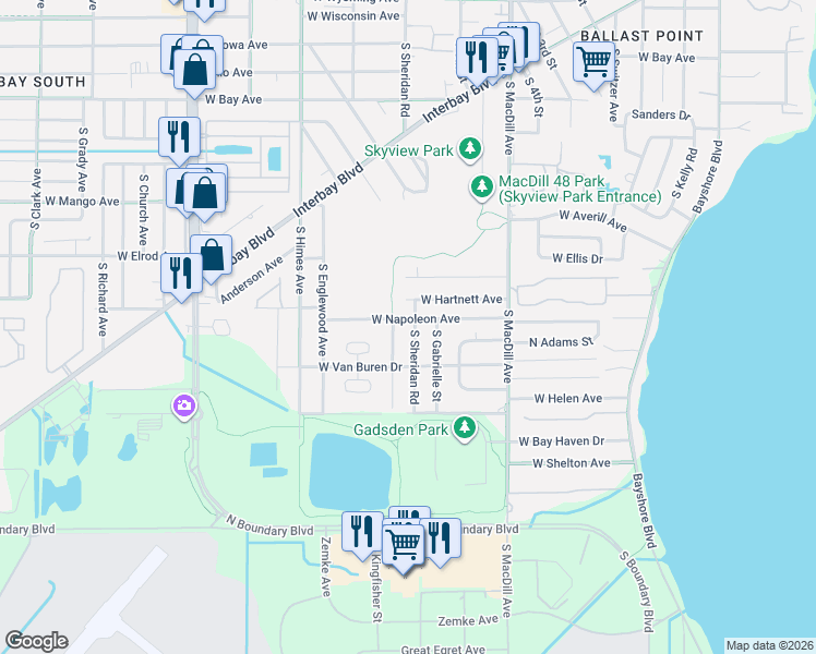 map of restaurants, bars, coffee shops, grocery stores, and more near 3207 West Napoleon Avenue in Tampa