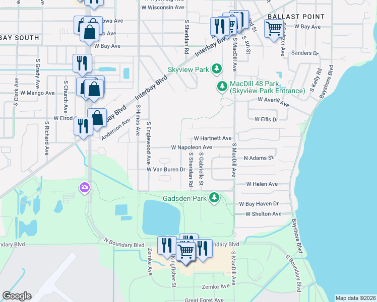map of restaurants, bars, coffee shops, grocery stores, and more near 3207 West Napoleon Avenue in Tampa