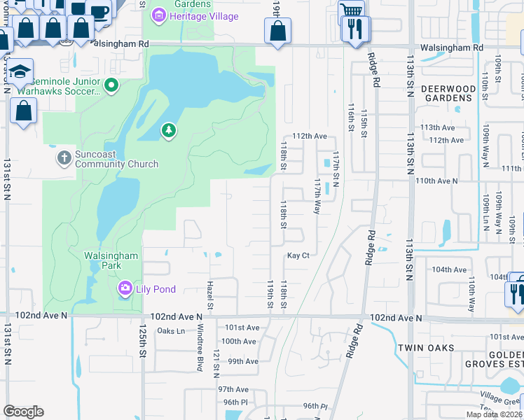map of restaurants, bars, coffee shops, grocery stores, and more near 11940 107th Court in Largo