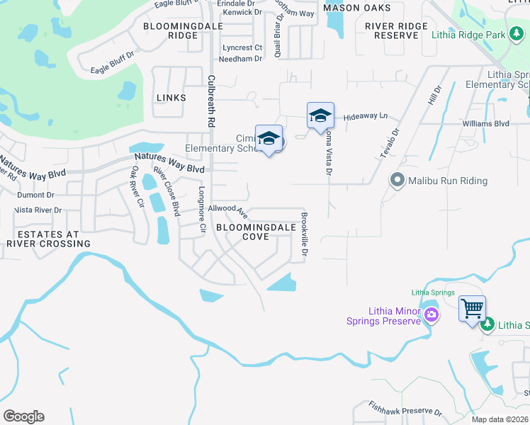map of restaurants, bars, coffee shops, grocery stores, and more near 2616 Brookville Drive in Valrico