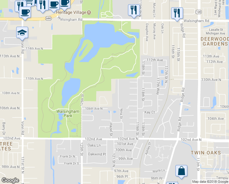 map of restaurants, bars, coffee shops, grocery stores, and more near 10808 Nina Street in Largo