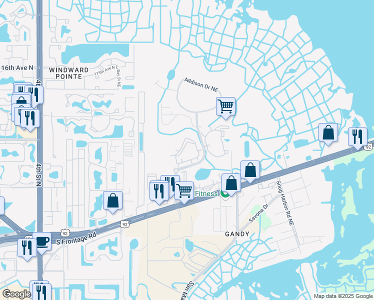 map of restaurants, bars, coffee shops, grocery stores, and more near 10800 Brighton Bay Boulevard Northeast in St. Petersburg