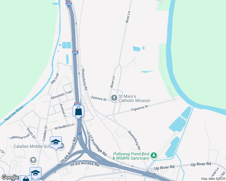 map of restaurants, bars, coffee shops, grocery stores, and more near 4938 River Lane in Corpus Christi