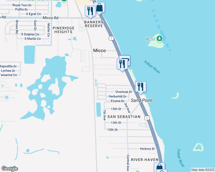 map of restaurants, bars, coffee shops, grocery stores, and more near 14 Steamboat Drive in Micco
