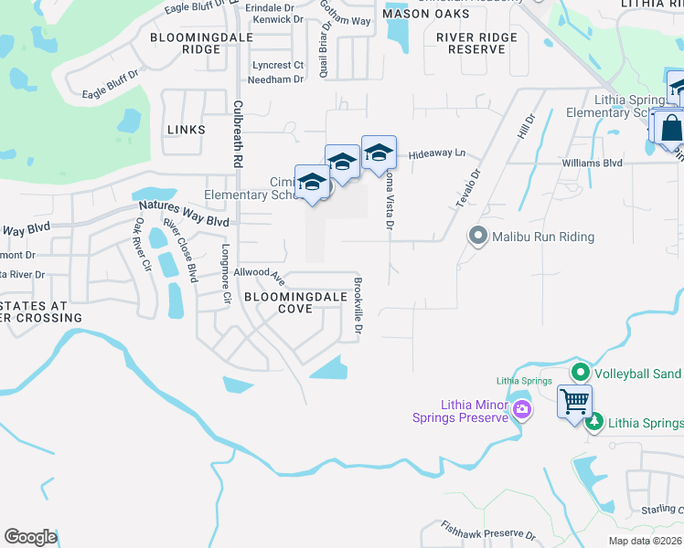 map of restaurants, bars, coffee shops, grocery stores, and more near 2634 Brookville Drive in Valrico