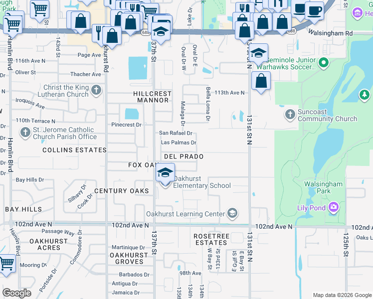 map of restaurants, bars, coffee shops, grocery stores, and more near 13481 Andova Drive in Largo
