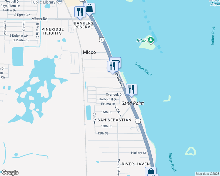 map of restaurants, bars, coffee shops, grocery stores, and more near 8580 U.S. 1 in Sebastian