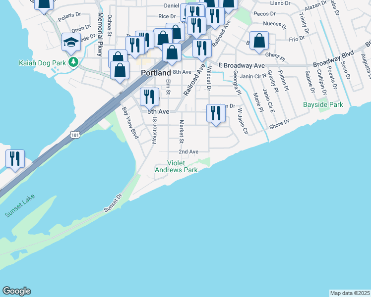 map of restaurants, bars, coffee shops, grocery stores, and more near 206 2nd Street in Portland