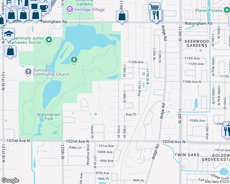 map of restaurants, bars, coffee shops, grocery stores, and more near 11940 107th Court in Largo