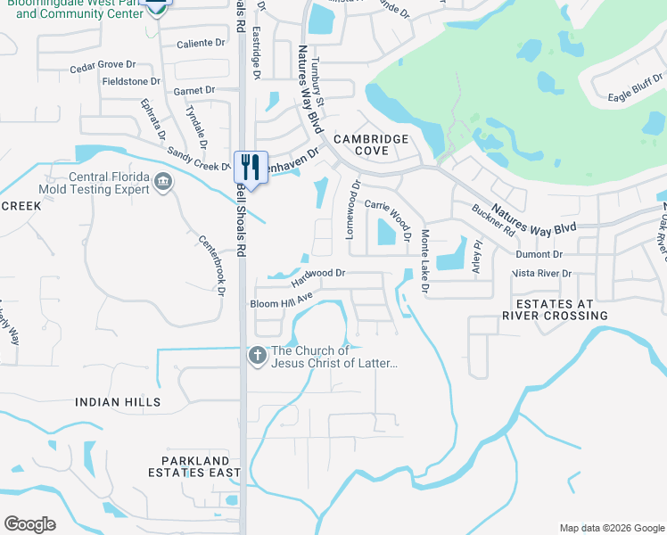 map of restaurants, bars, coffee shops, grocery stores, and more near 1108 Hardwood Drive in Valrico