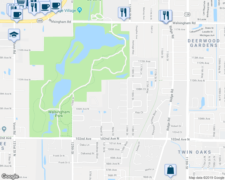 map of restaurants, bars, coffee shops, grocery stores, and more near 10825 Nina Street in Largo