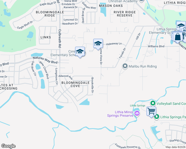 map of restaurants, bars, coffee shops, grocery stores, and more near 2641 Brookville Drive in Valrico