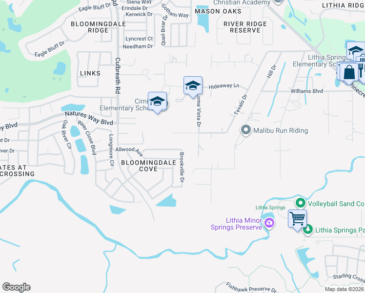 map of restaurants, bars, coffee shops, grocery stores, and more near 2641 Brookville Drive in Valrico