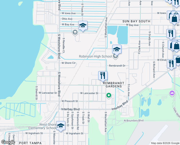 map of restaurants, bars, coffee shops, grocery stores, and more near 4431 West Pintor Place in Tampa