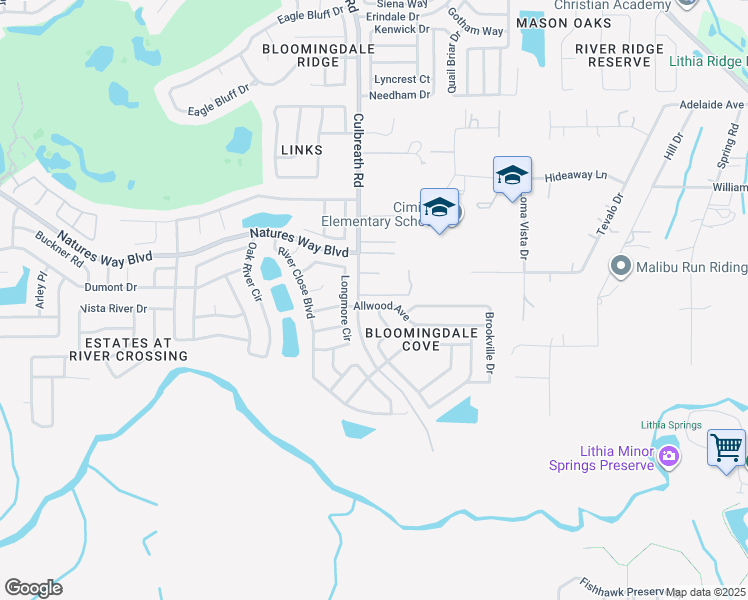 map of restaurants, bars, coffee shops, grocery stores, and more near 2506 Allwood Avenue in Valrico