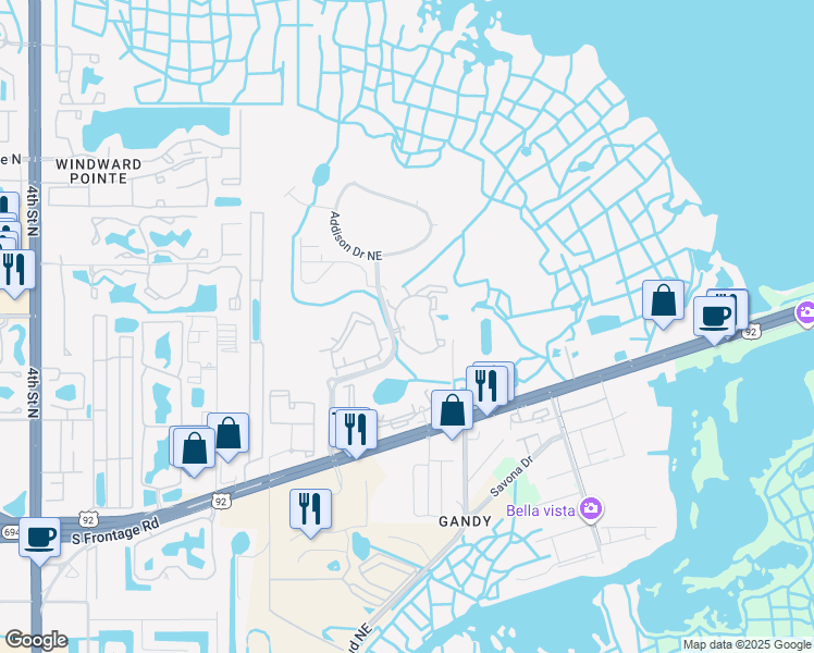 map of restaurants, bars, coffee shops, grocery stores, and more near 10901 Brighton Bay Boulevard Northeast in St. Petersburg