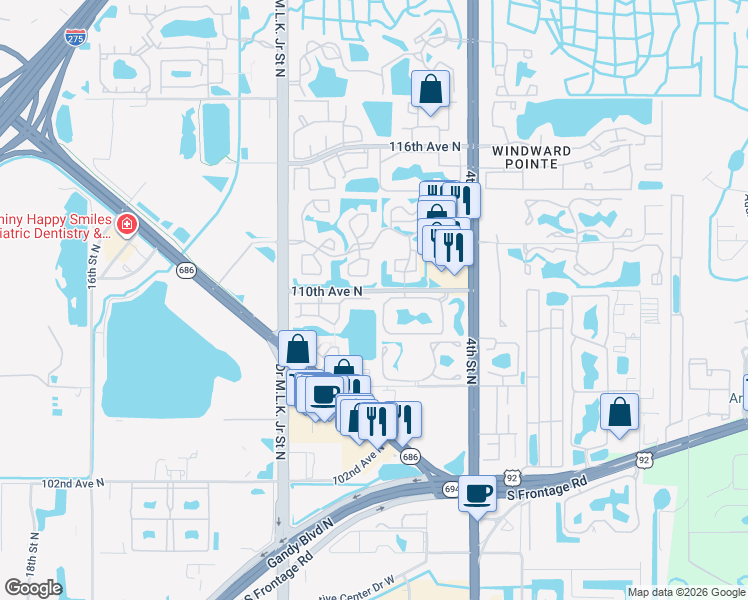 map of restaurants, bars, coffee shops, grocery stores, and more near 12 110th Avenue North in St. Petersburg