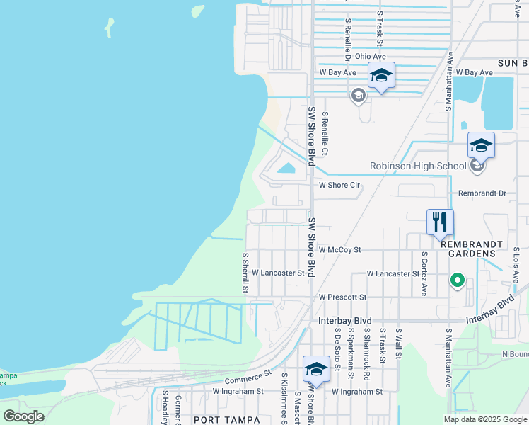map of restaurants, bars, coffee shops, grocery stores, and more near 8 Shady Pines Drive in Tampa