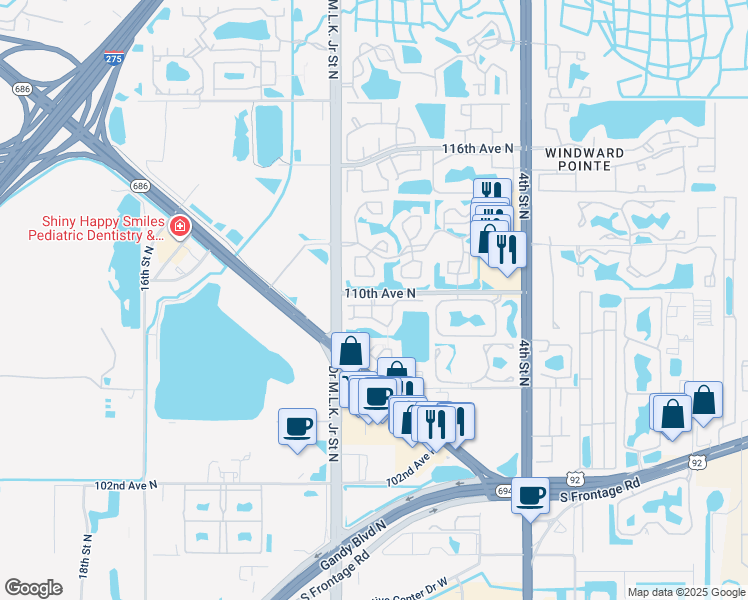 map of restaurants, bars, coffee shops, grocery stores, and more near 865 North Village Drive in St. Petersburg
