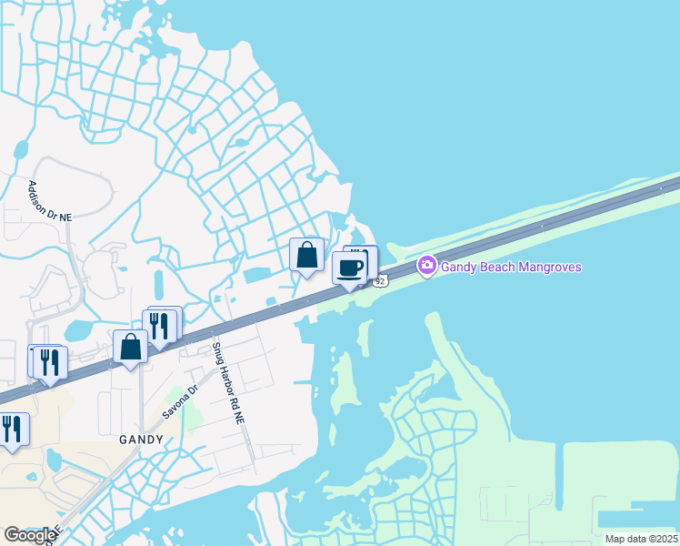 map of restaurants, bars, coffee shops, grocery stores, and more near 12077 Gandy Boulevard North in St. Petersburg