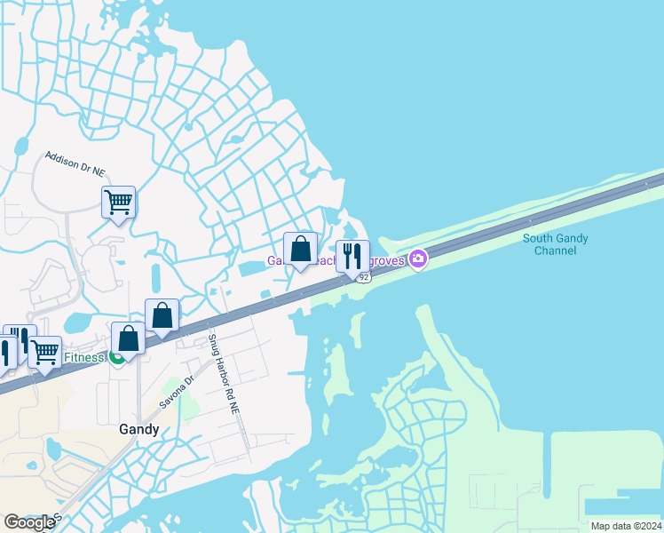 map of restaurants, bars, coffee shops, grocery stores, and more near 12077 Gandy Boulevard North in Saint Petersburg