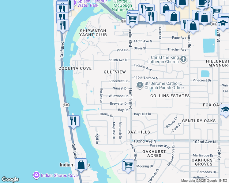 map of restaurants, bars, coffee shops, grocery stores, and more near 14785 Wildwood Drive in Largo