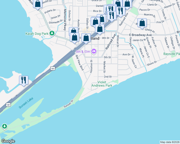 map of restaurants, bars, coffee shops, grocery stores, and more near 844 Bay View Boulevard in Portland