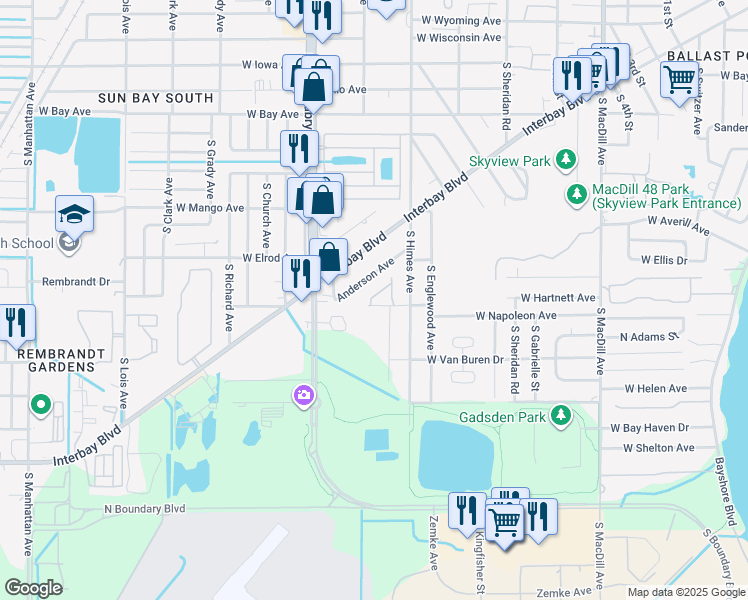 map of restaurants, bars, coffee shops, grocery stores, and more near 6604 South Dale Mabry Highway in Tampa