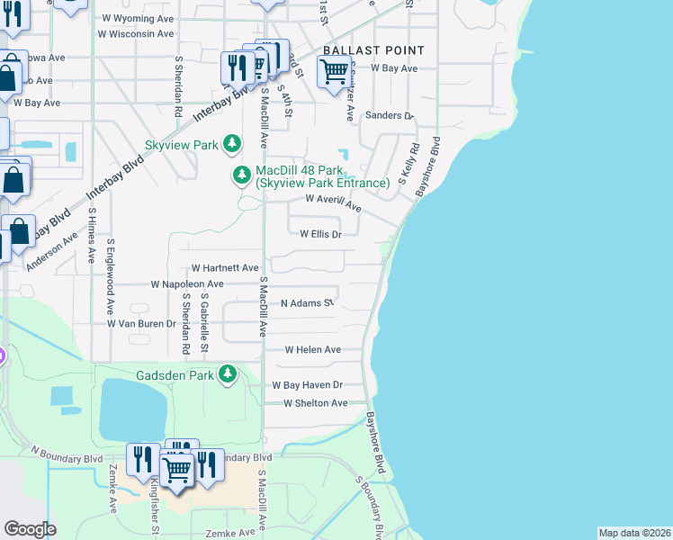 map of restaurants, bars, coffee shops, grocery stores, and more near 3006 West Napoleon Avenue in Tampa