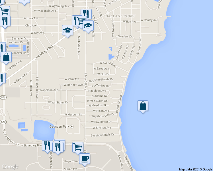 map of restaurants, bars, coffee shops, grocery stores, and more near 3005 West Napoleon Avenue in Tampa