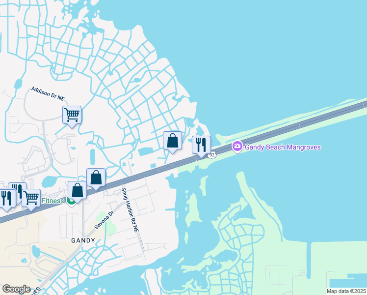 map of restaurants, bars, coffee shops, grocery stores, and more near 12077 Gandy Boulevard North in St. Petersburg