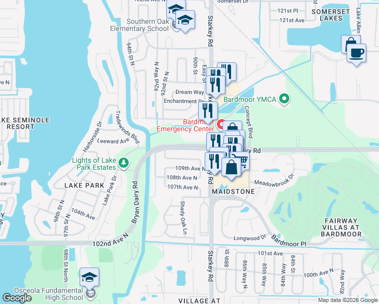 map of restaurants, bars, coffee shops, grocery stores, and more near 9024 109th Terrace in Seminole