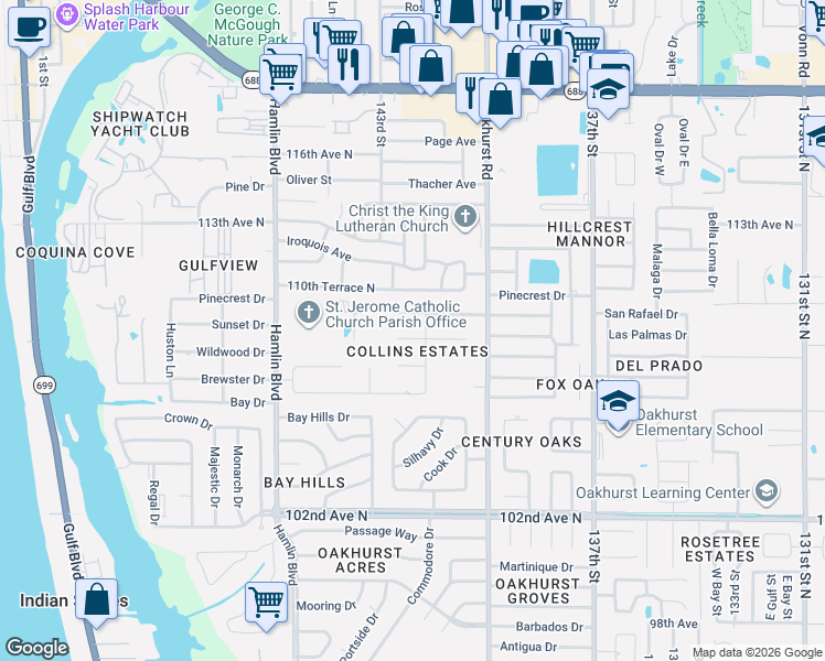 map of restaurants, bars, coffee shops, grocery stores, and more near 14286 Sunshine Court in Largo