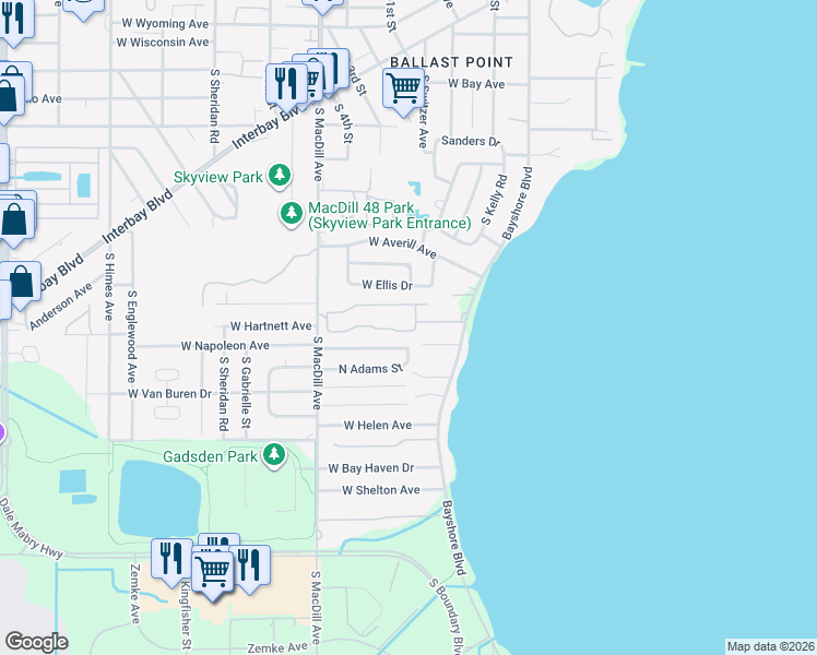 map of restaurants, bars, coffee shops, grocery stores, and more near 3005 West Napoleon Avenue in Tampa